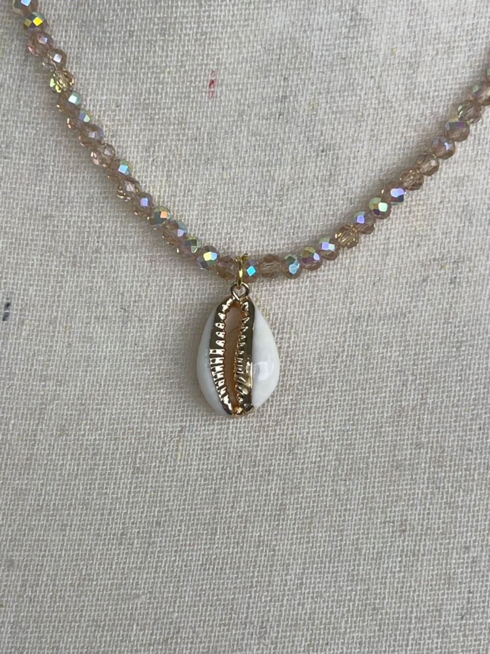 Cowrie Shell Necklace with Gold Accents Champagne Glass Beaded Necklace